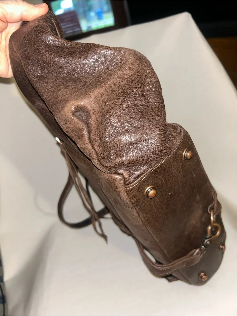 Botkier Dark Brown Leather Hobo with Top Handles and Chain Strap